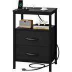 JIOABL Nightstand with USB & Type-C Charging, Fabric Drawers, Metal Frame