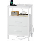 JIOABL Nightstand with USB & Type-C Charging, Fabric Drawers, Metal Frame