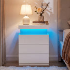 JIOABL Nightstand with Charging Station and RGB LED Light, 3 Drawers, Sliding Top, Bedside Table for Bedroom, Living Room and Dorm