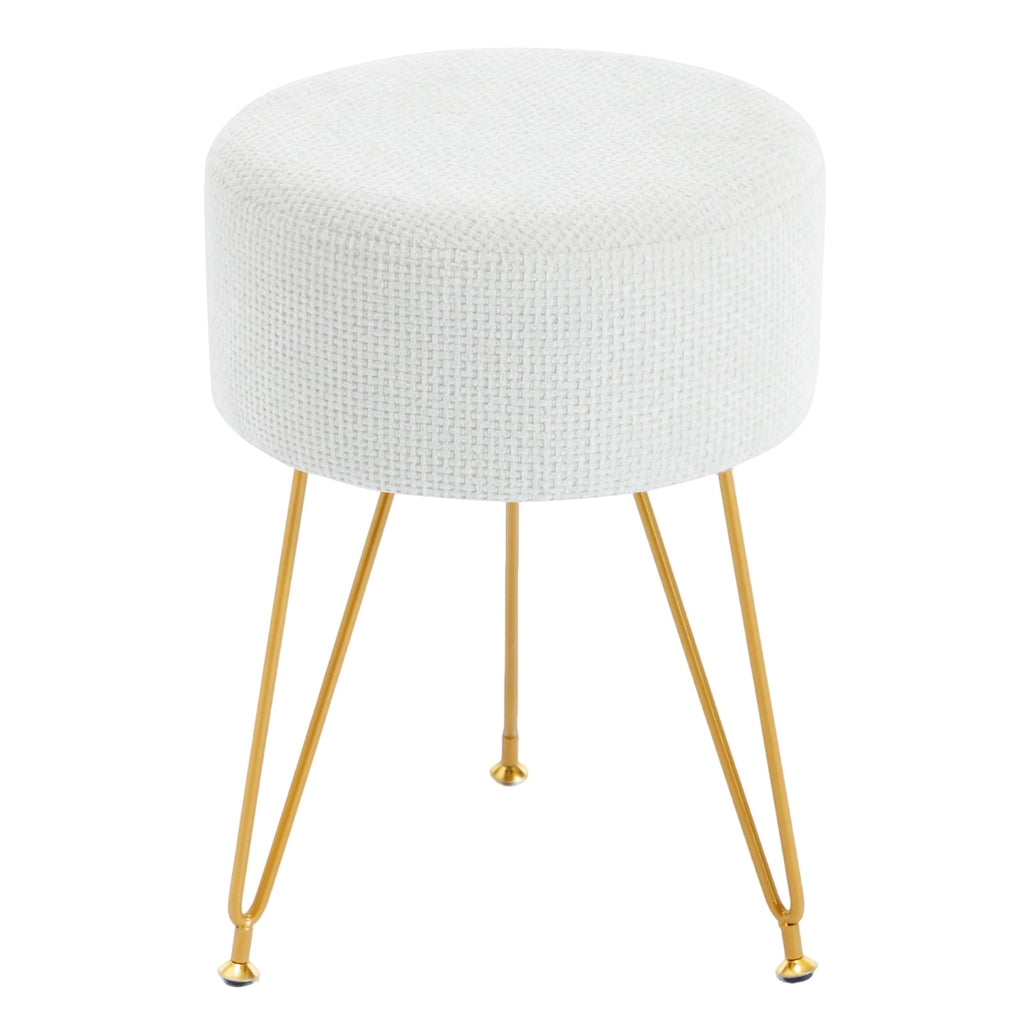 JIOABL Ottoman Foot Stool & Vanity Stool, 350lbs Capacity, Thick Cushion, Gold Metal Legs, for Bedroom & Living Room