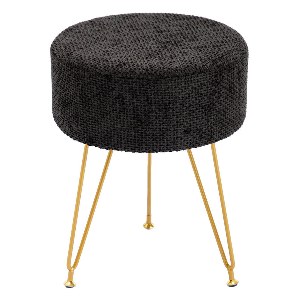 JIOABL Ottoman Foot Stool & Vanity Stool, 350lbs Capacity, Thick Cushion, Gold Metal Legs, for Bedroom & Living Room