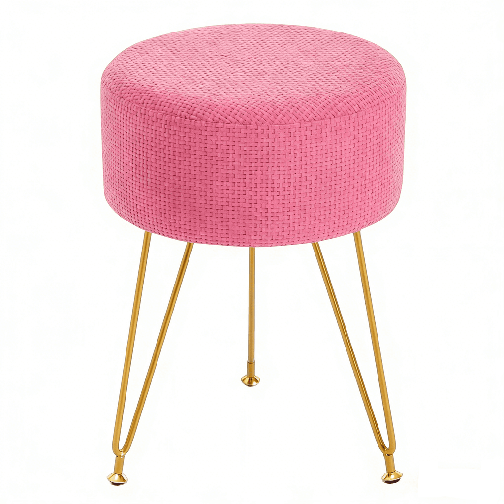 JIOABL Ottoman Foot Stool & Vanity Stool, 350lbs Capacity, Thick Cushion, Gold Metal Legs, for Bedroom & Living Room
