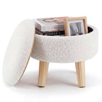 JIOABL Ottoman with Storage, 350lbs Capacity, Soft Teddy Fabric, Round Footrest, Wooden Legs, for Living Room & Bedroom