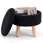 JIOABL Ottoman with Storage, 350lbs Capacity, Soft Teddy Fabric, Round Footrest, Wooden Legs, for Living Room & Bedroom