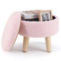 JIOABL Ottoman with Storage, 350lbs Capacity, Soft Teddy Fabric, Round Footrest, Wooden Legs, for Living Room & Bedroom