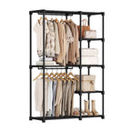 JIOABL Portable Clothes Rack with Shelves, Freestanding Closet Organizer with Hanging Rods for Bedroom, Entryway