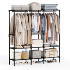 JIOABL Portable Clothes Rack with Shelves, Freestanding Closet Organizer with Hanging Rods for Bedroom, Entryway