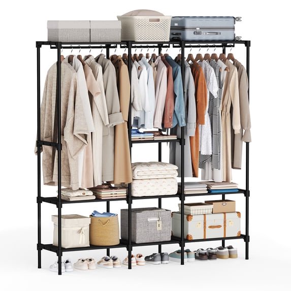 JIOABL Portable Clothes Rack with Shelves, Freestanding Closet Organizer with Hanging Rods for Bedroom, Entryway