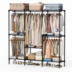 JIOABL Portable Clothes Rack with Shelves, Freestanding Closet Organizer with Hanging Rods for Bedroom, Entryway