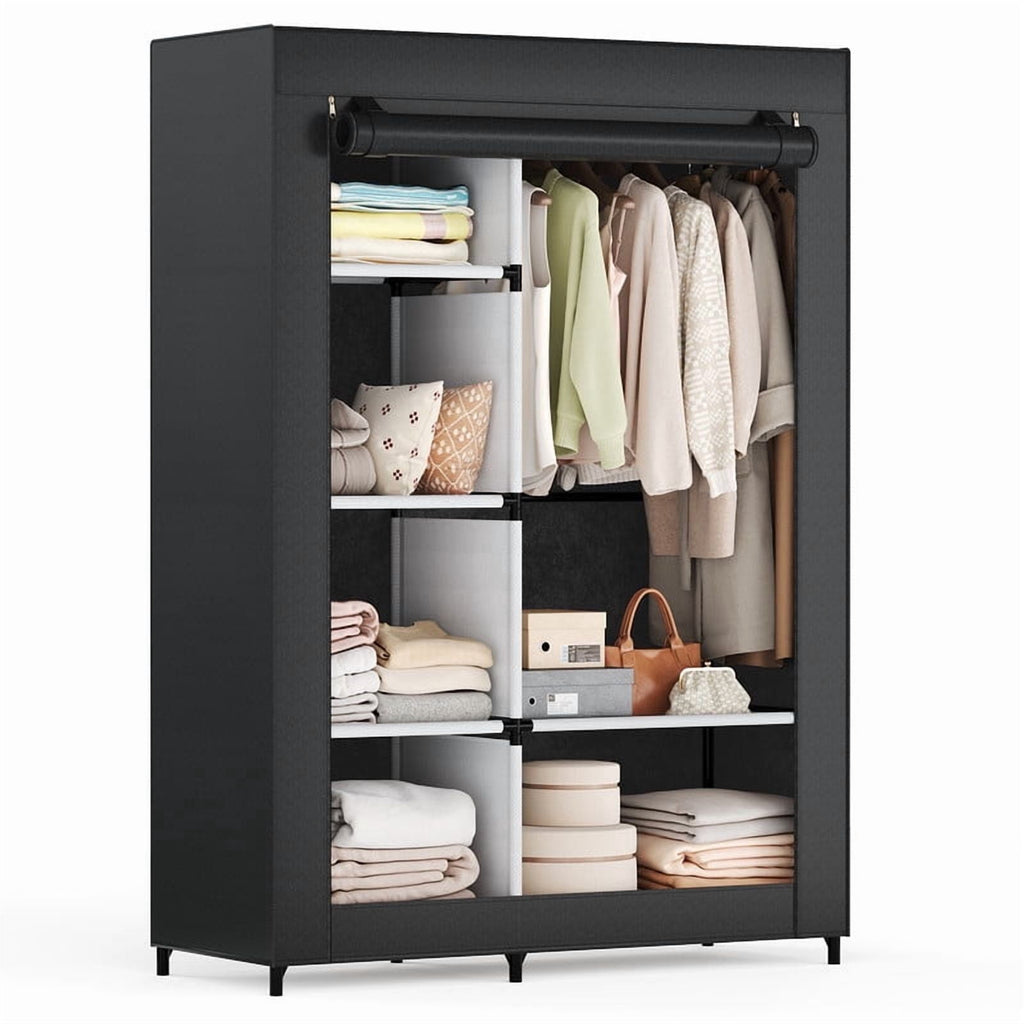 JIOABL Portable Clothes Rack with Shelves, Freestanding Closet Organizer with Hanging Rods for Bedroom, Entryway