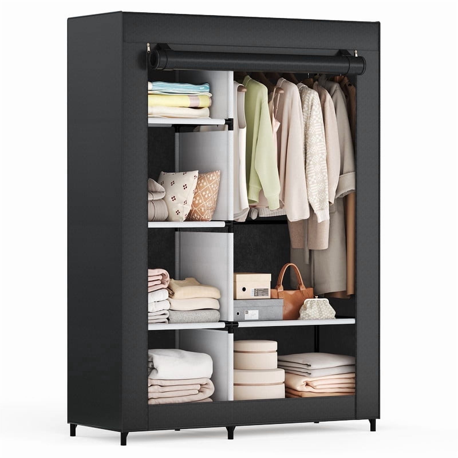 JIOABL Portable Clothes Rack with Shelves, Freestanding Closet Organizer with Hanging Rods for Bedroom, Entryway