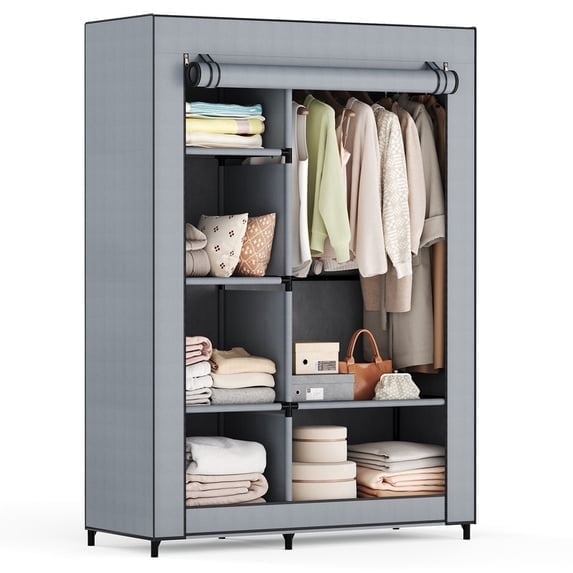 JIOABL Portable Clothes Rack with Shelves, Freestanding Closet Organizer with Hanging Rods for Bedroom, Entryway