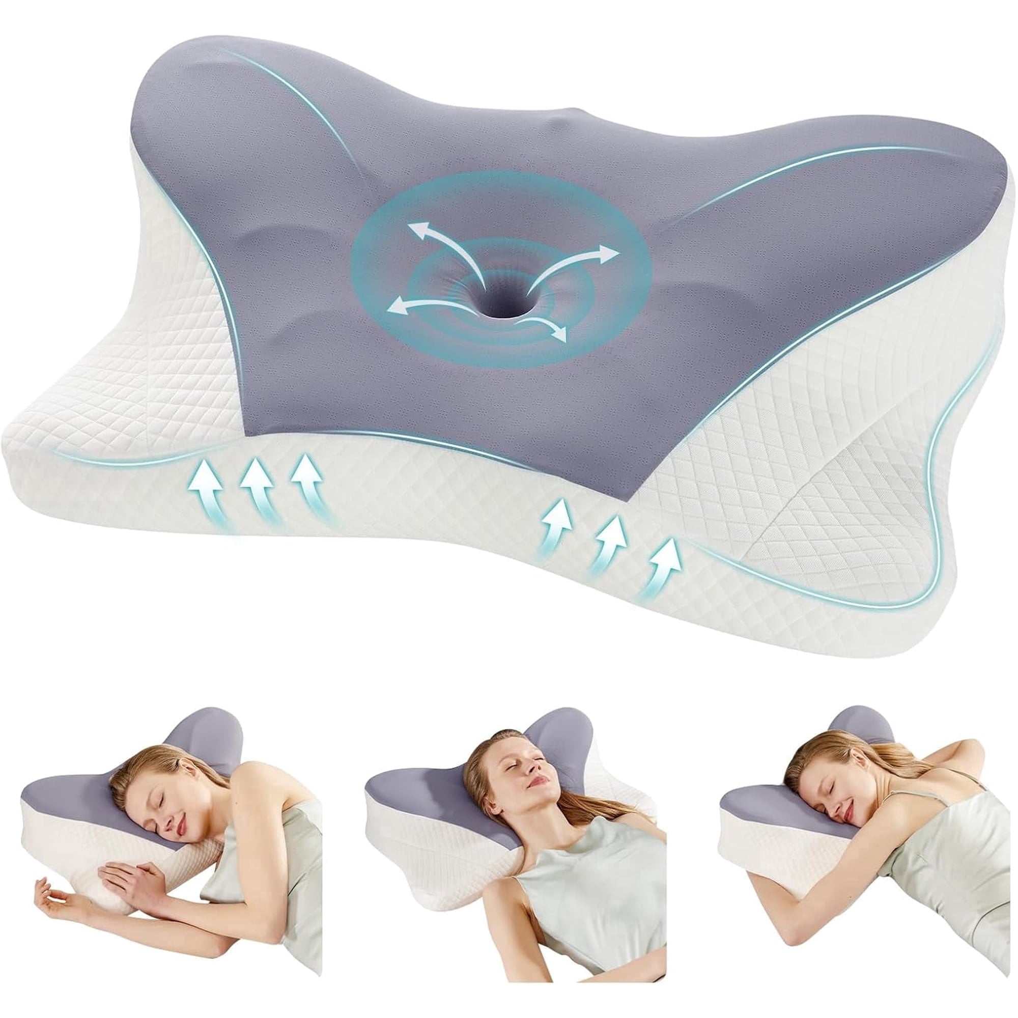 JIOABL Ergonomic Contour Memory Foam Pillows, Cervical Neck Pillow with Cooling Case for Neck Pain Relief