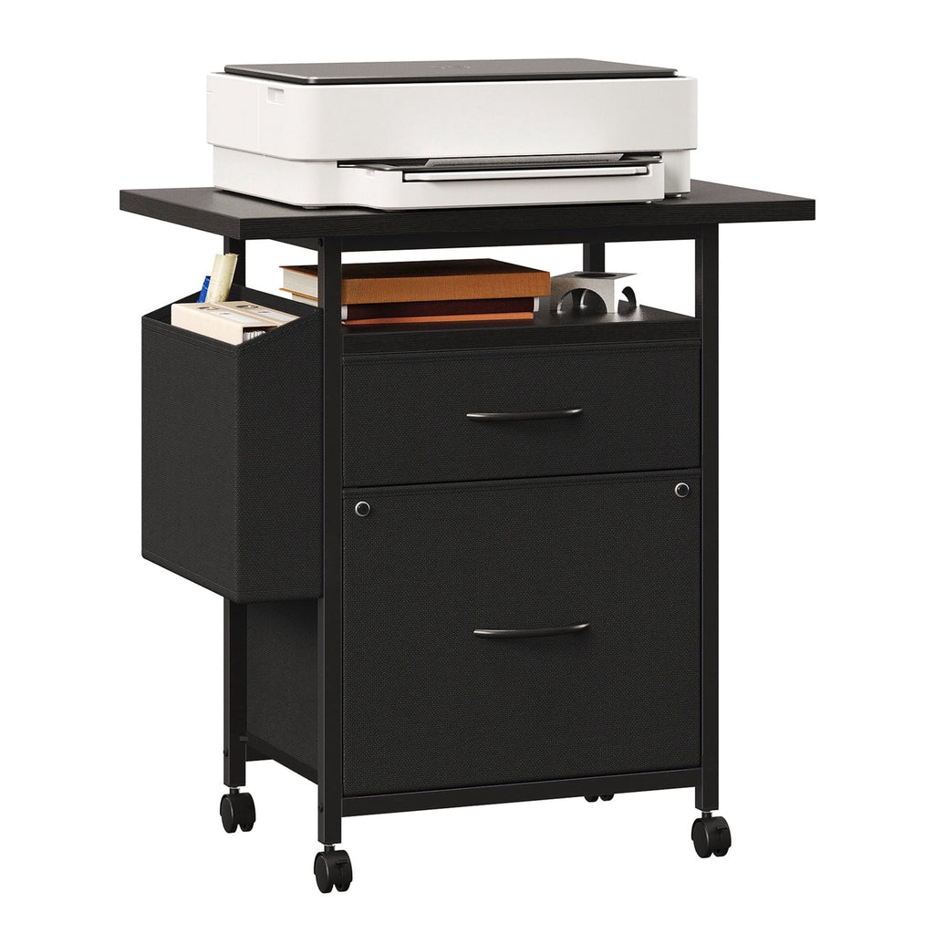 JIOABL Rolling Printer Stand with 2 Fabric Drawers, Storage Shelf, Side Organizer Bag and Lockable Wheels for Home Office