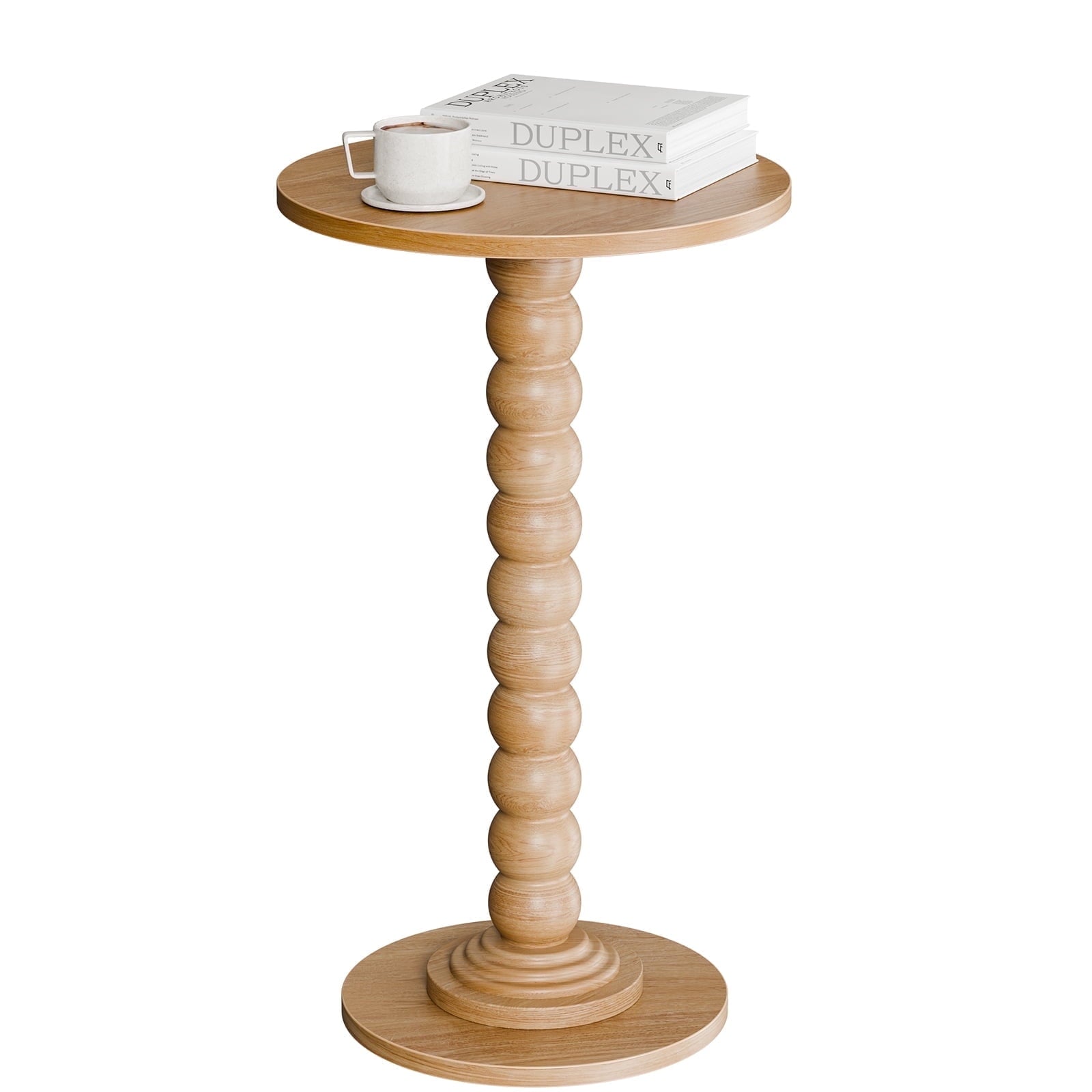 JIOABL Round Side Table, Small End Table with Waterproof MDF & Solid Wood Leg, Compact Space-Saving Accent Table for Living Room, Bedroom or Corners