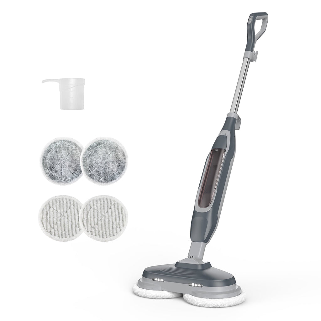 JIOABL Scrubbing Steam Mop with Dual Rotating Pads, LED Headlights and Adjustable Steam Modes for Sealed Hard Floors