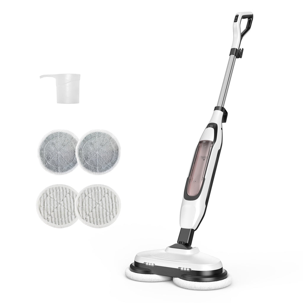 JIOABL Scrubbing Steam Mop with Dual Rotating Pads, LED Headlights and Adjustable Steam Modes for Sealed Hard Floors