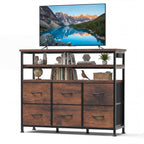 JIOABL TV Stand with  Fabric Drawers & Power Outlet, LED TV Console with USB & Type-C, Storage Dresser for Living Room