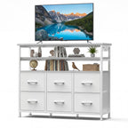 JIOABL TV Stand with  Fabric Drawers & Power Outlet, LED TV Console with USB & Type-C, Storage Dresser for Living Room