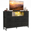 JIOABL TV Stand with 8 Fabric Drawers & Power Outlet, LED TV Console with USB & Type-C, Storage Dresser for Living Room