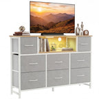 JIOABL TV Stand with 8 Fabric Drawers & Power Outlet, LED TV Console with USB & Type-C, Storage Dresser for Living Room