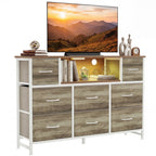 JIOABL TV Stand with 8 Fabric Drawers & Power Outlet, LED TV Console with USB & Type-C, Storage Dresser for Living Room