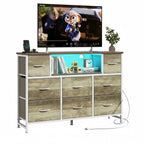 JIOABL TV Stand with  Fabric Drawers & Power Outlet, LED TV Console with USB & Type-C, Storage Dresser for Living Room