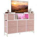 JIOABL TV Stand with 8 Fabric Drawers & Power Outlet, LED TV Console with USB & Type-C, Storage Dresser for Living Room