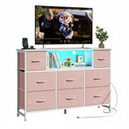 JIOABL TV Stand with  Fabric Drawers & Power Outlet, LED TV Console with USB & Type-C, Storage Dresser for Living Room