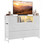 JIOABL TV Stand with 8 Fabric Drawers & Power Outlet, LED TV Console with USB & Type-C, Storage Dresser for Living Room