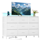 JIOABL TV Stand with  Fabric Drawers & Power Outlet, LED TV Console with USB & Type-C, Storage Dresser for Living Room
