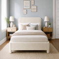 JIOABL Upholstered Platform Bed Frame with Adjustable Headboard, Teddy Fleece Fabric, No Box Spring Needed, White