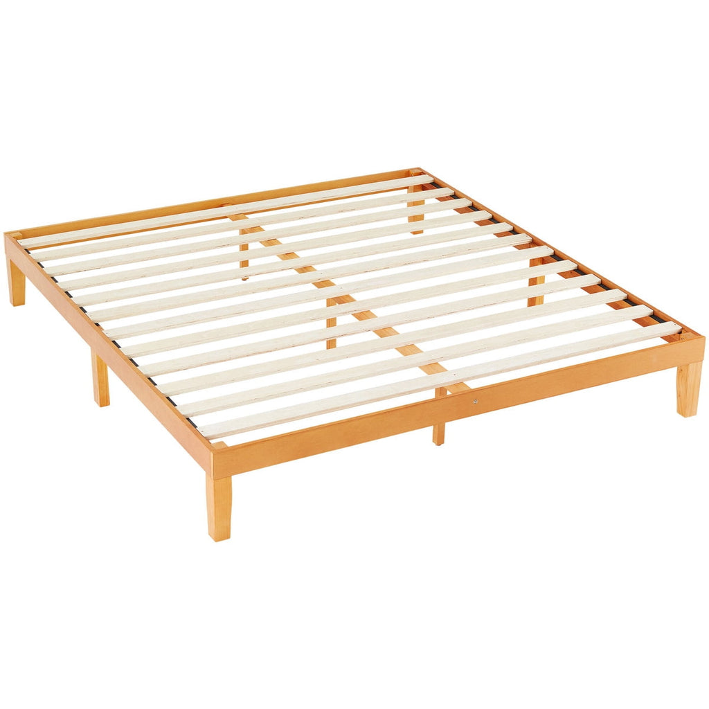 JIOABL Wood Bed Frame, 12in Wooden Platform Bed Frame with Support Slats, No Spring Needed, Storage Space Under Base, Natural Pine
