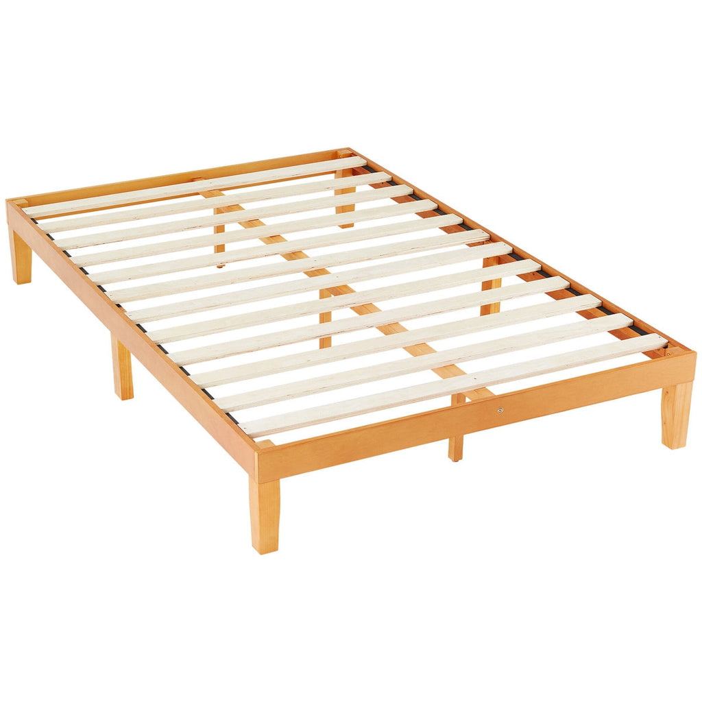 JIOABL Wood Bed Frame, 12in Wooden Platform Bed Frame with Support Slats, No Spring Needed, Storage Space Under Base, Natural Pine