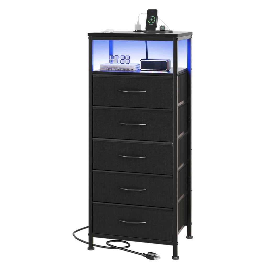 JIOABL Nightstand with USB & Type-C Charging, Fabric Drawers, Metal Frame