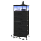 JIOABL Nightstand with USB & Type-C Charging, Fabric Drawers, Metal Frame