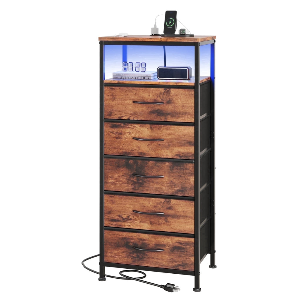 JIOABL Nightstand with USB & Type-C Charging, Fabric Drawers, Metal Frame