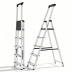JIOABL Aluminum Folding Ladder, 330 lbs Capacity with Wide Non-Slip Steps, Steel Platform, Slim Fold Design