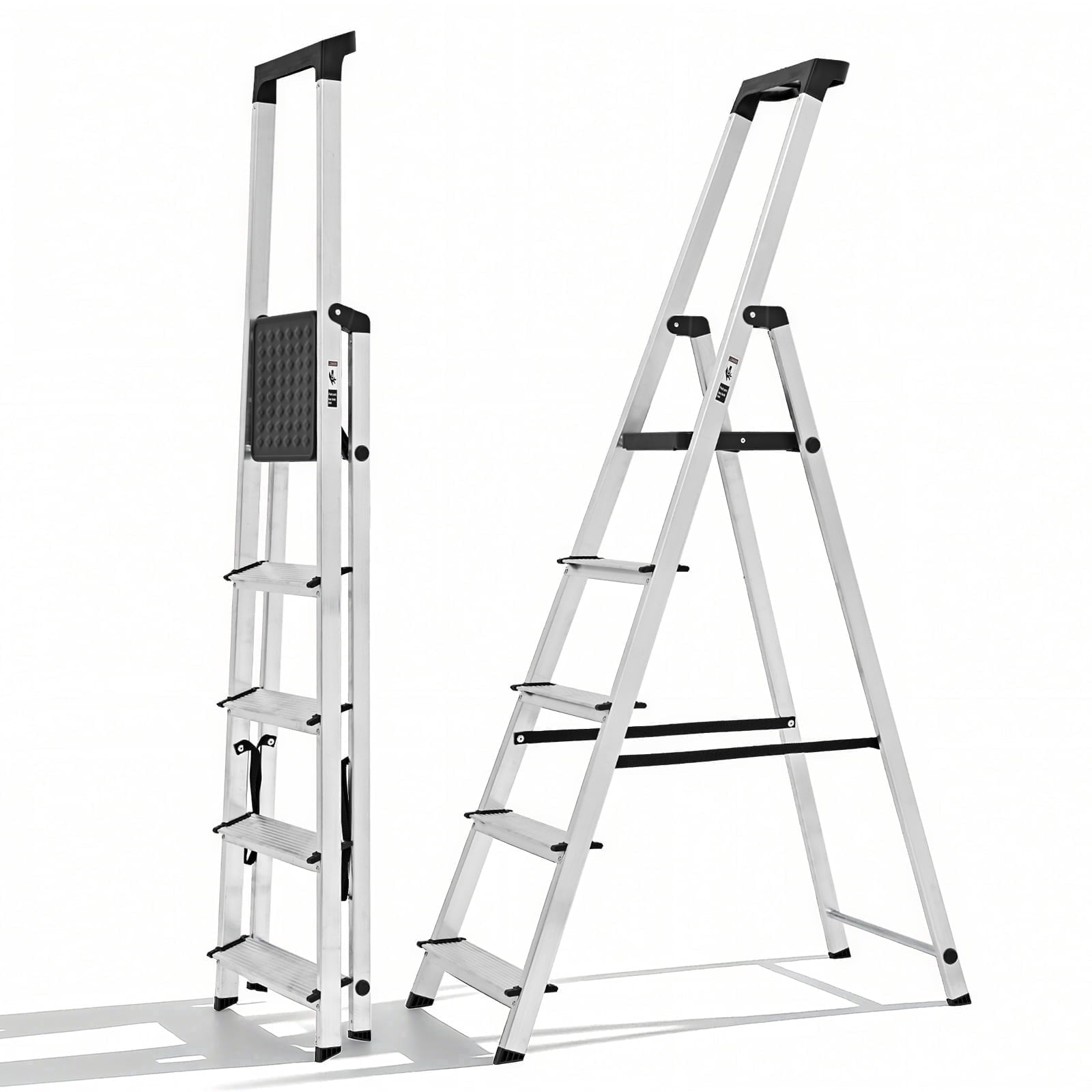 JIOABL Aluminum Folding Ladder, 330 lbs Capacity with Wide Non-Slip Steps, Steel Platform, Slim Fold Design