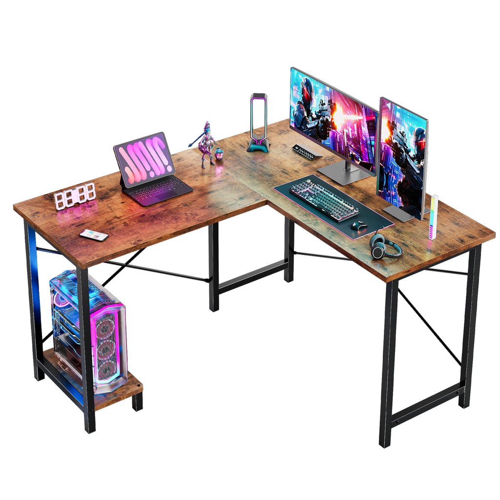 JIOABL 50" L-Shaped Corner Gaming Desk with Reversible CPU Stand, Waterproof Desktop & Metal Frame