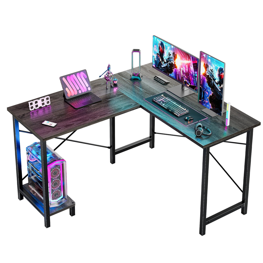 JIOABL 50" L-Shaped Corner Gaming Desk with Reversible CPU Stand, Waterproof Desktop & Metal Frame