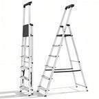 JIOABL Aluminum Folding Ladder, 330 lbs Capacity with Wide Non-Slip Steps, Steel Platform, Slim Fold Design