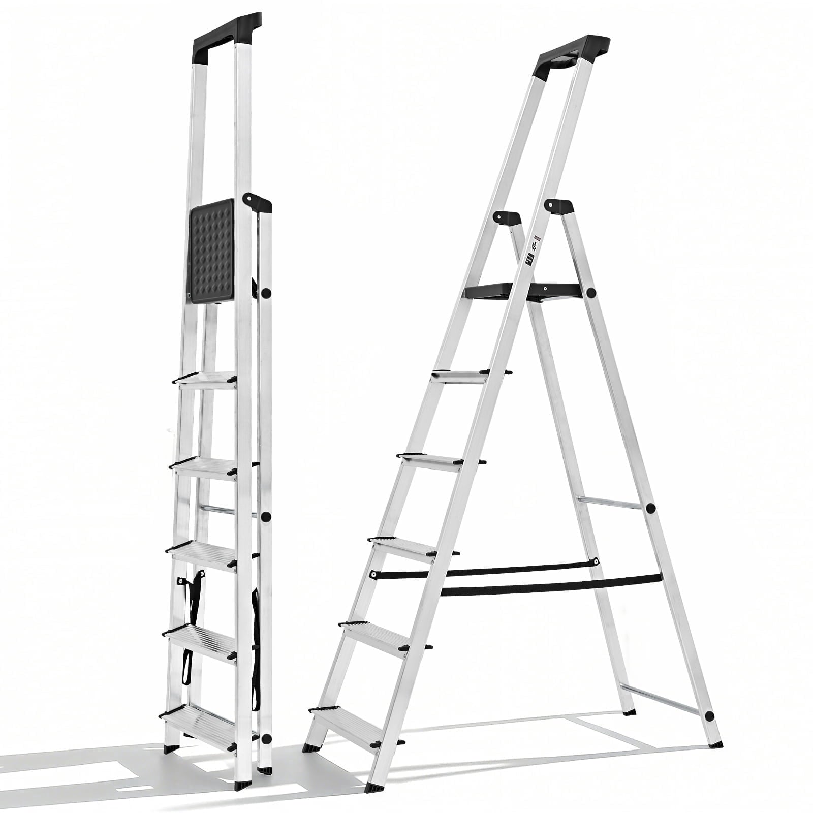 JIOABL Aluminum Folding Ladder, 330 lbs Capacity with Wide Non-Slip Steps, Steel Platform, Slim Fold Design