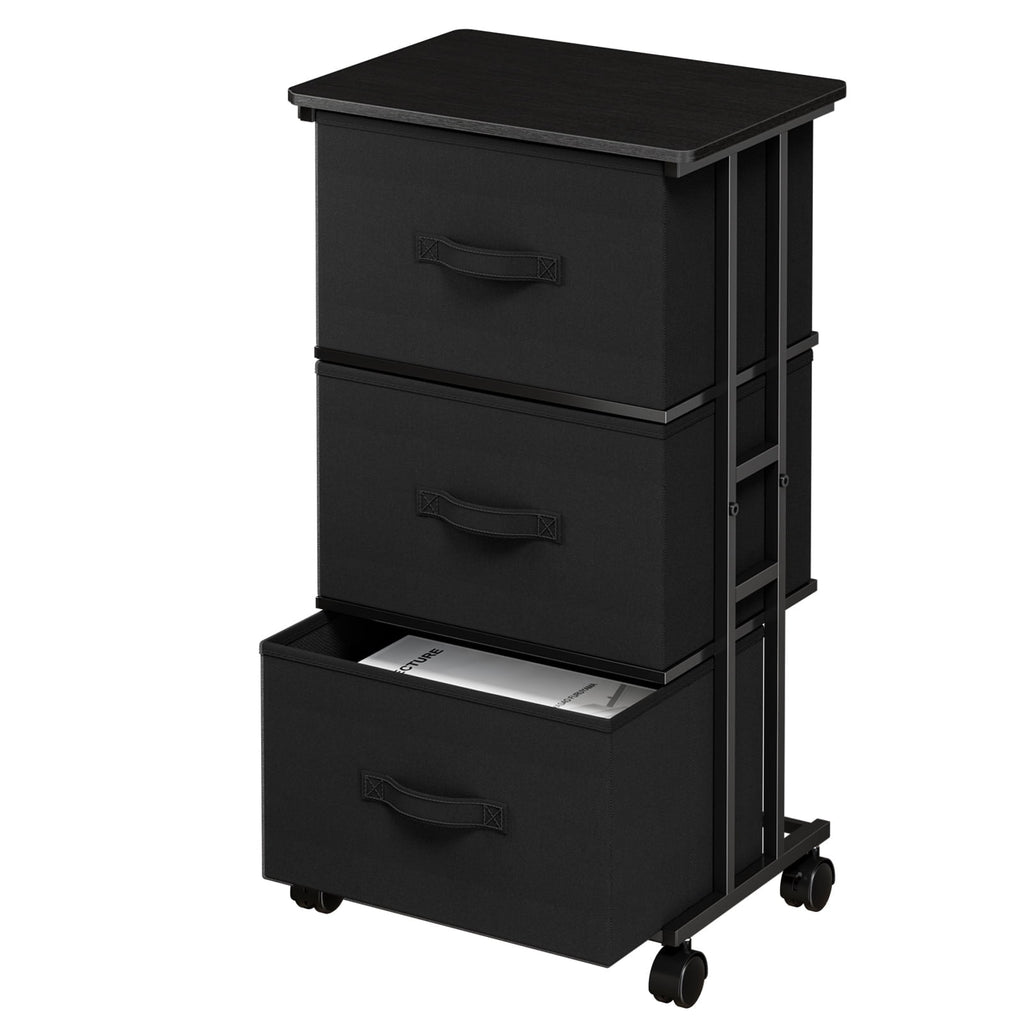 JIOABL Dresser Storage with 3 Drawers, Fabric Tower, Vertical Storage Unit with Wheels & Adjustable Handles for Bedroom, Closet, Office
