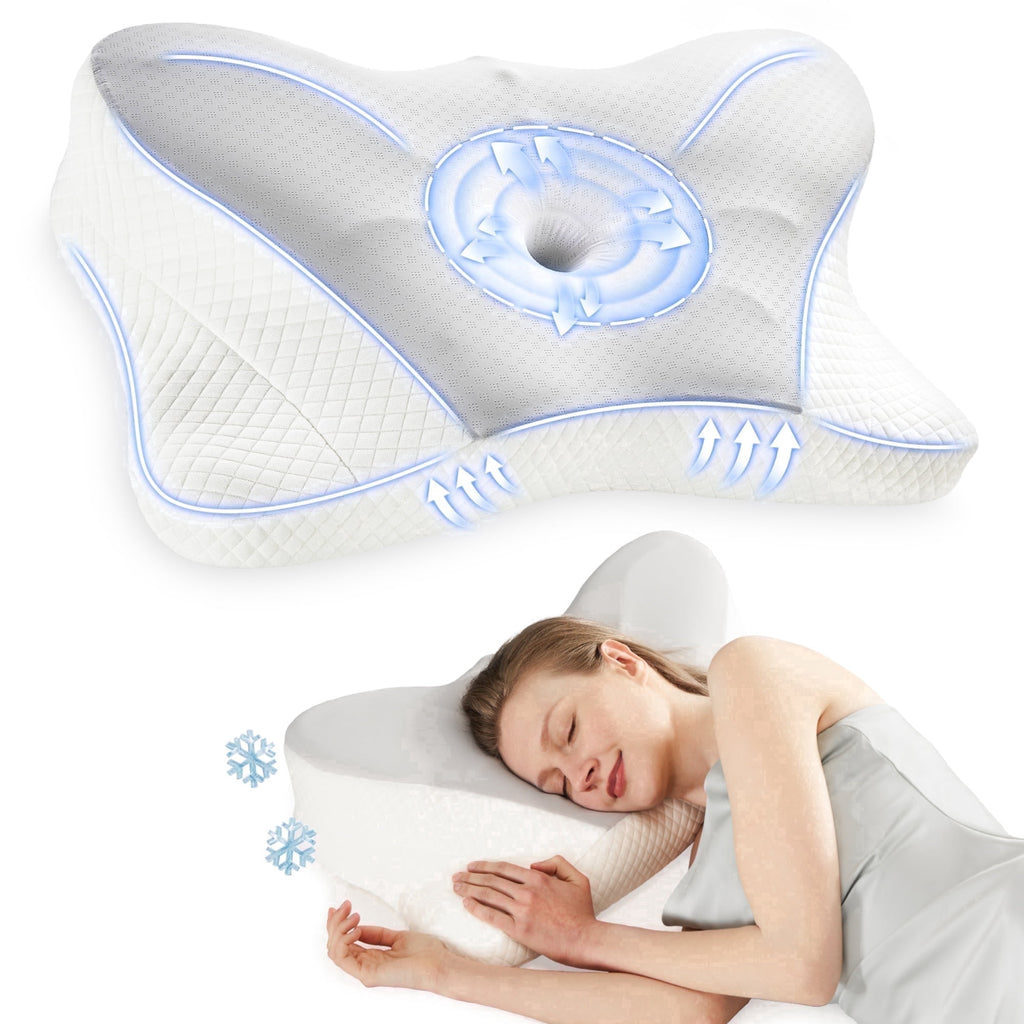 JIOABL Ergonomic Contour Memory Foam Pillows, Cervical Neck Pillow with Cooling Case for Neck Pain Relief