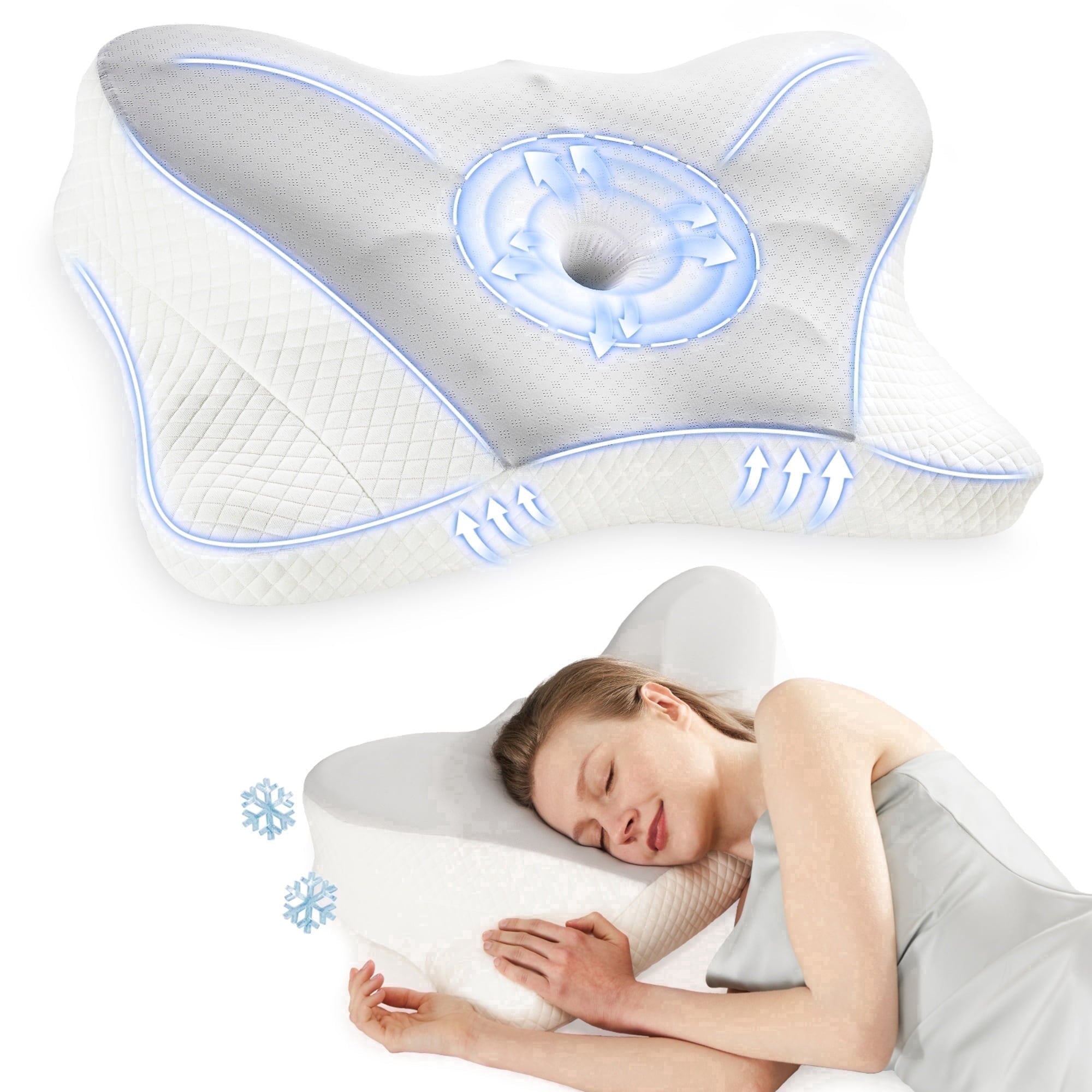 JIOABL Ergonomic Contour Memory Foam Pillows, Cervical Neck Pillow with Cooling Case for Neck Pain Relief