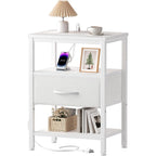 JIOABL Nightstand with USB & Type-C Charging, Fabric Drawers, Metal Frame