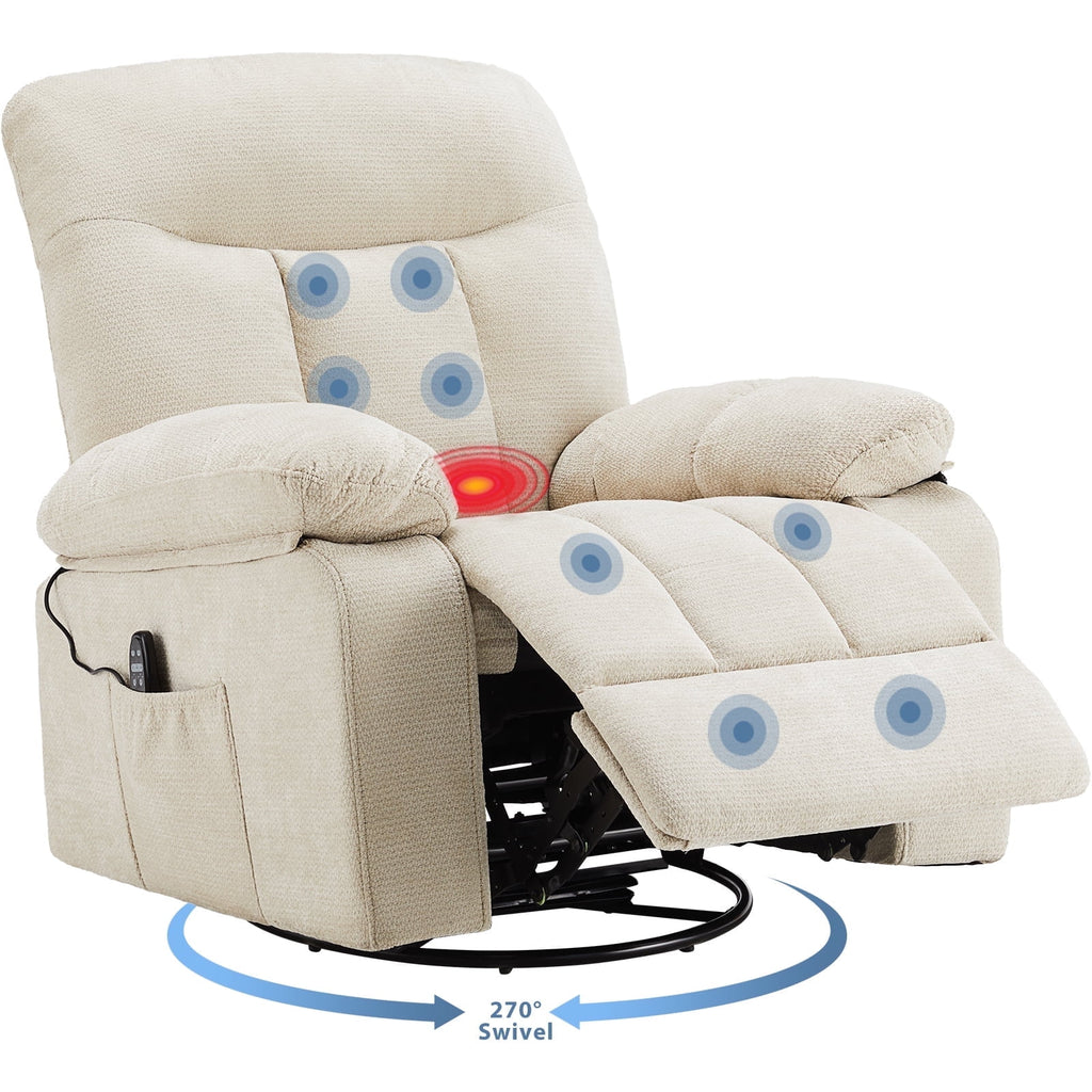 JIOABL Swivel Rocker Recliner Chair with Massage and Heat, Adjustable Recline, Chenille Fabric