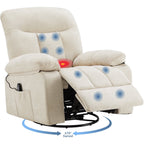 JIOABL Swivel Rocker Recliner Chair with Massage and Heat, Adjustable Recline, Chenille Fabric