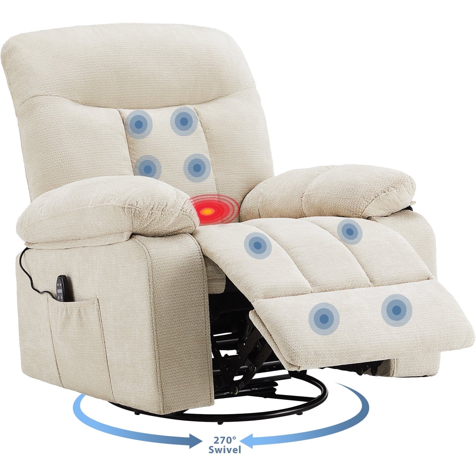 JIOABL Swivel Rocker Recliner Chair with Massage and Heat, Adjustable Recline, Chenille Fabric